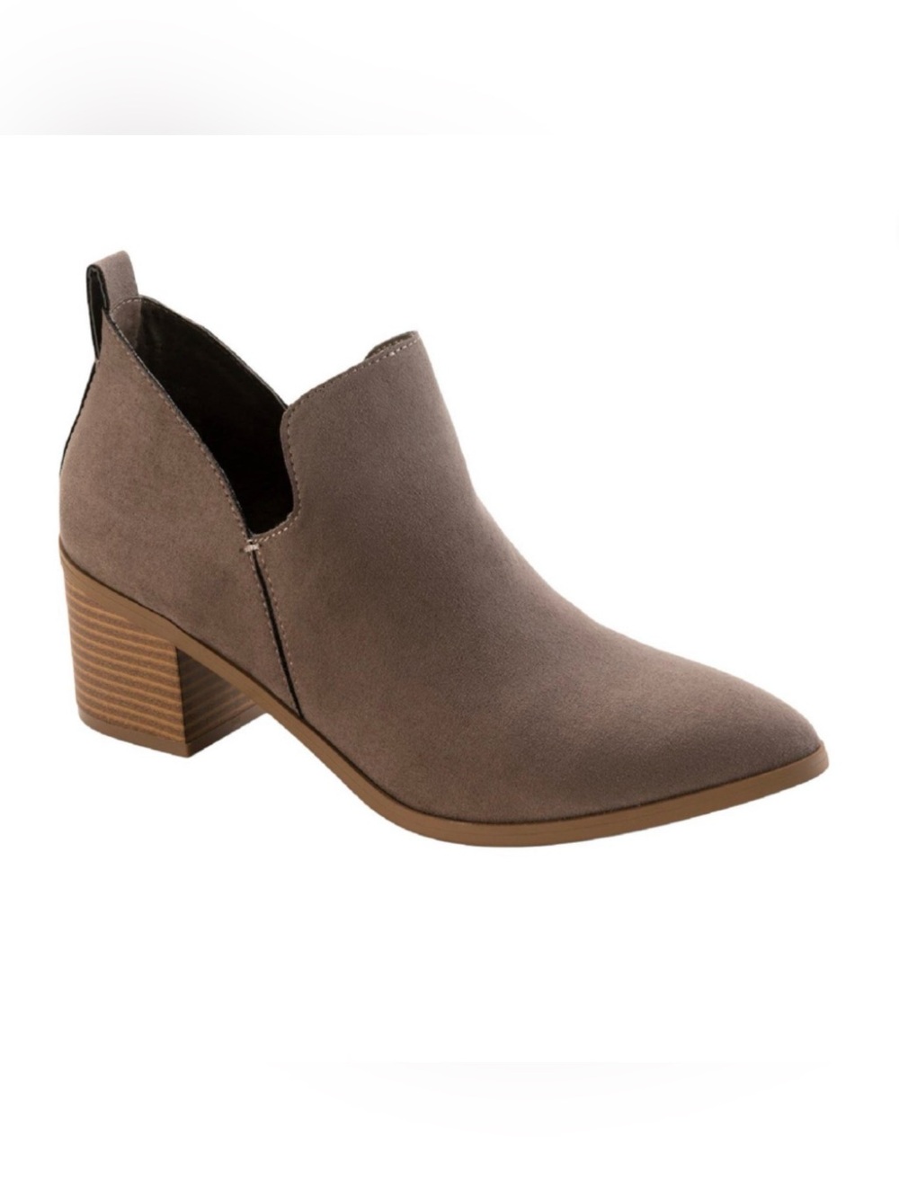 Sun + Stone Taupe Suede Block Heel Ankle Bootie